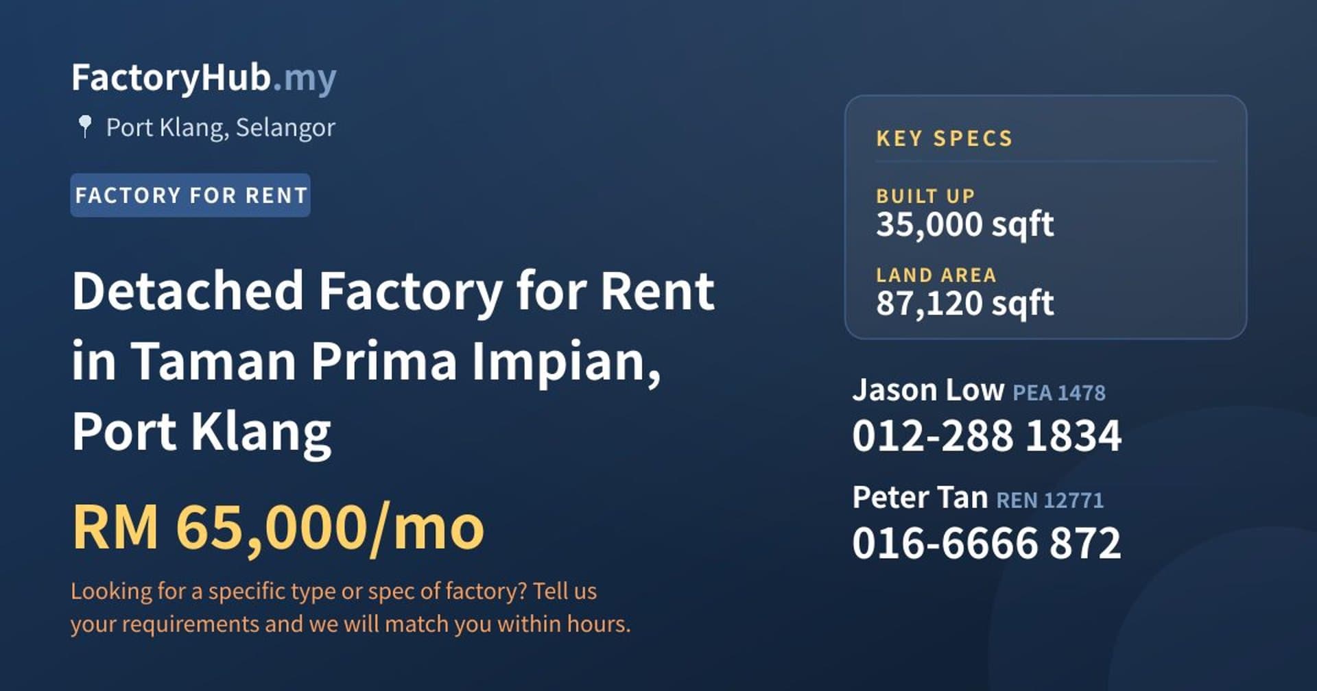 Detached Factory for Rent in Taman Prima Impian, Port Klang - Property image 1 of 2