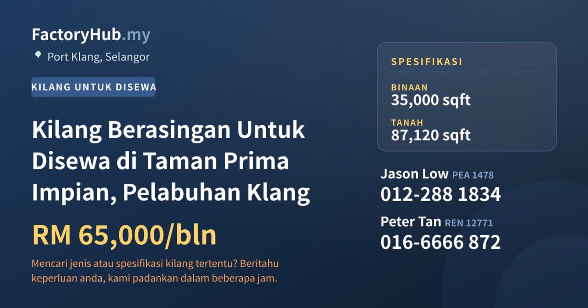 Kilang Berasingan Untuk Disewa di Taman Prima Impian, Pelabuhan Klang · Imej hartanah 1/2