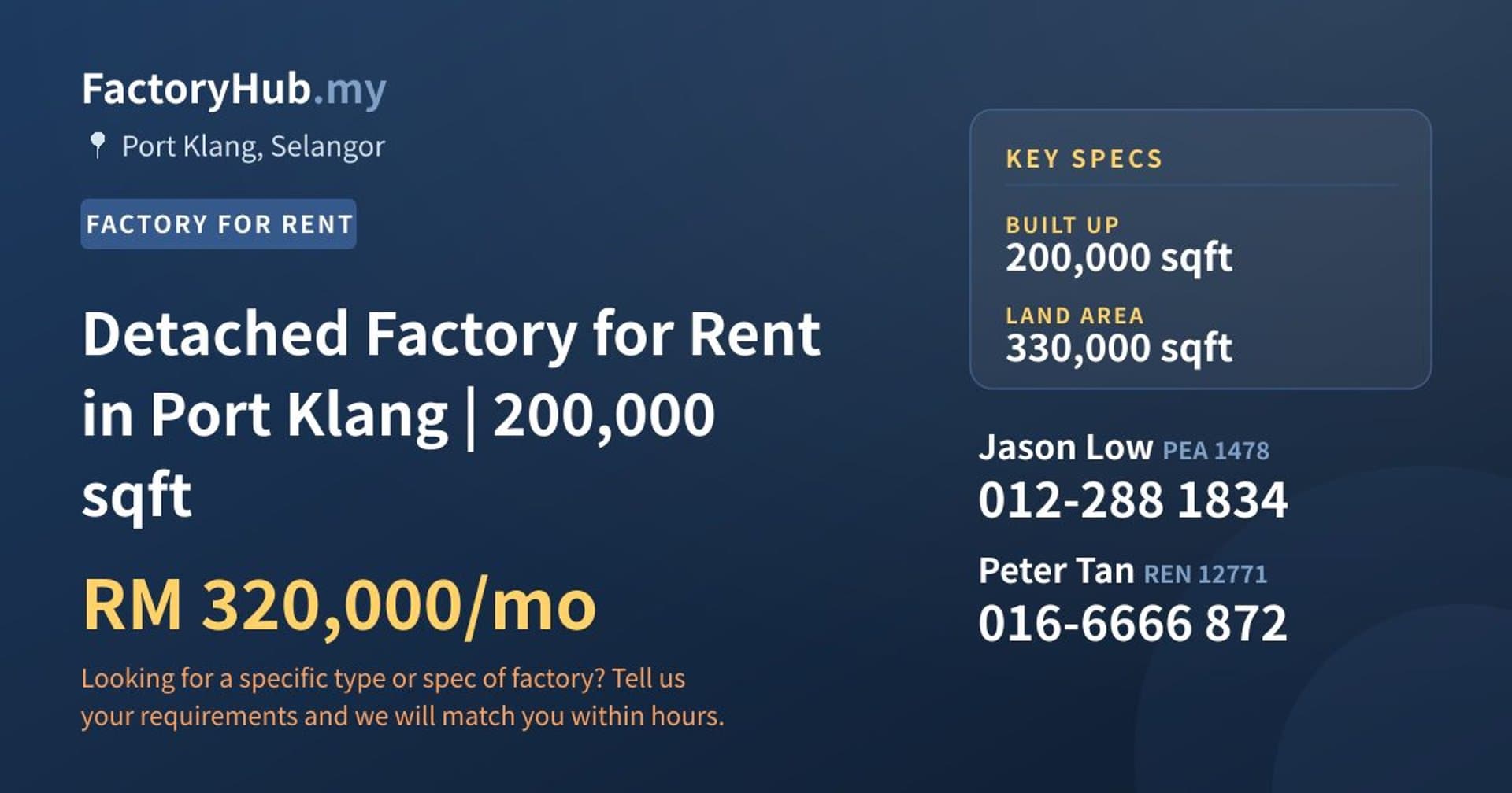 Detached Factory for Rent in Port Klang | 200,000 sqft - Property image 1 of 2
