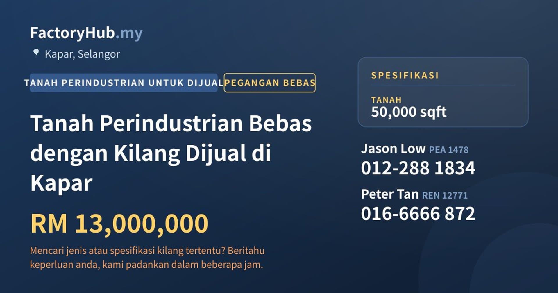 Tanah Perindustrian Bebas dengan Kilang Dijual di Kapar · Imej hartanah 1/2
