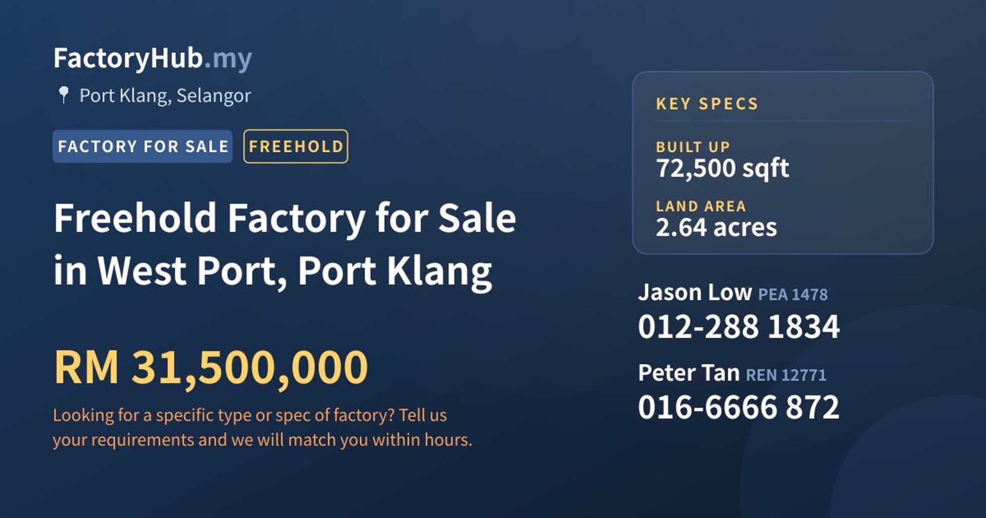 Freehold Factory for Sale in West Port, Port Klang - Property image 1 of 2