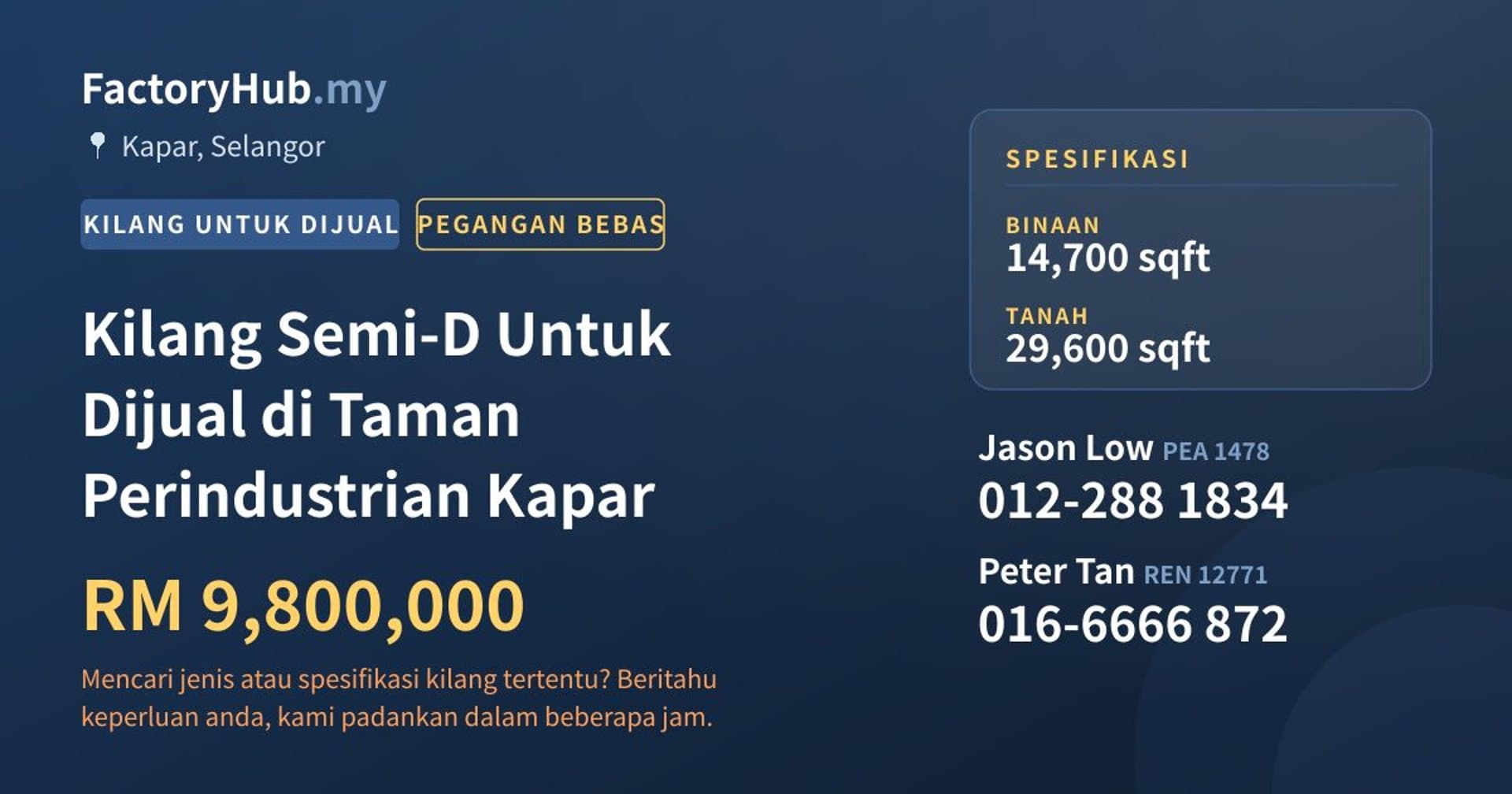 Kilang Semi-D Untuk Dijual di Taman Perindustrian Kapar · Imej hartanah 1/2