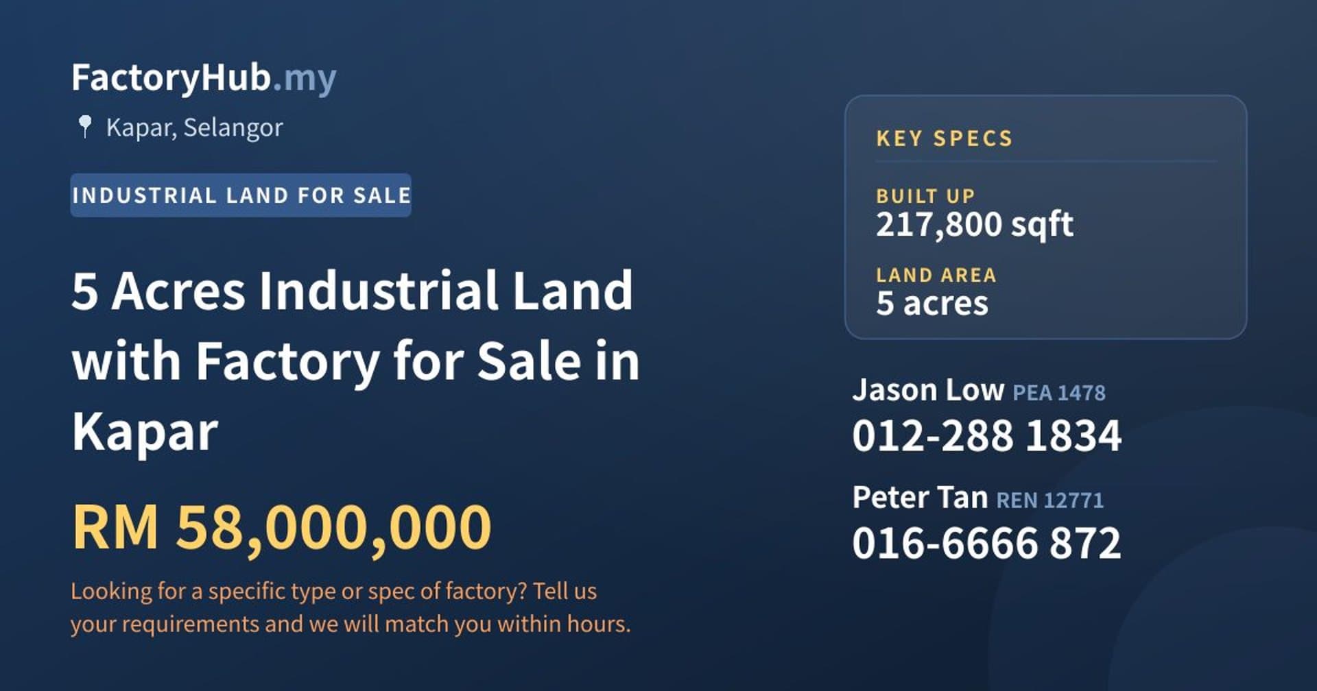 5 Acres Industrial Land with Factory for Sale in Kapar - Property image 1 of 2