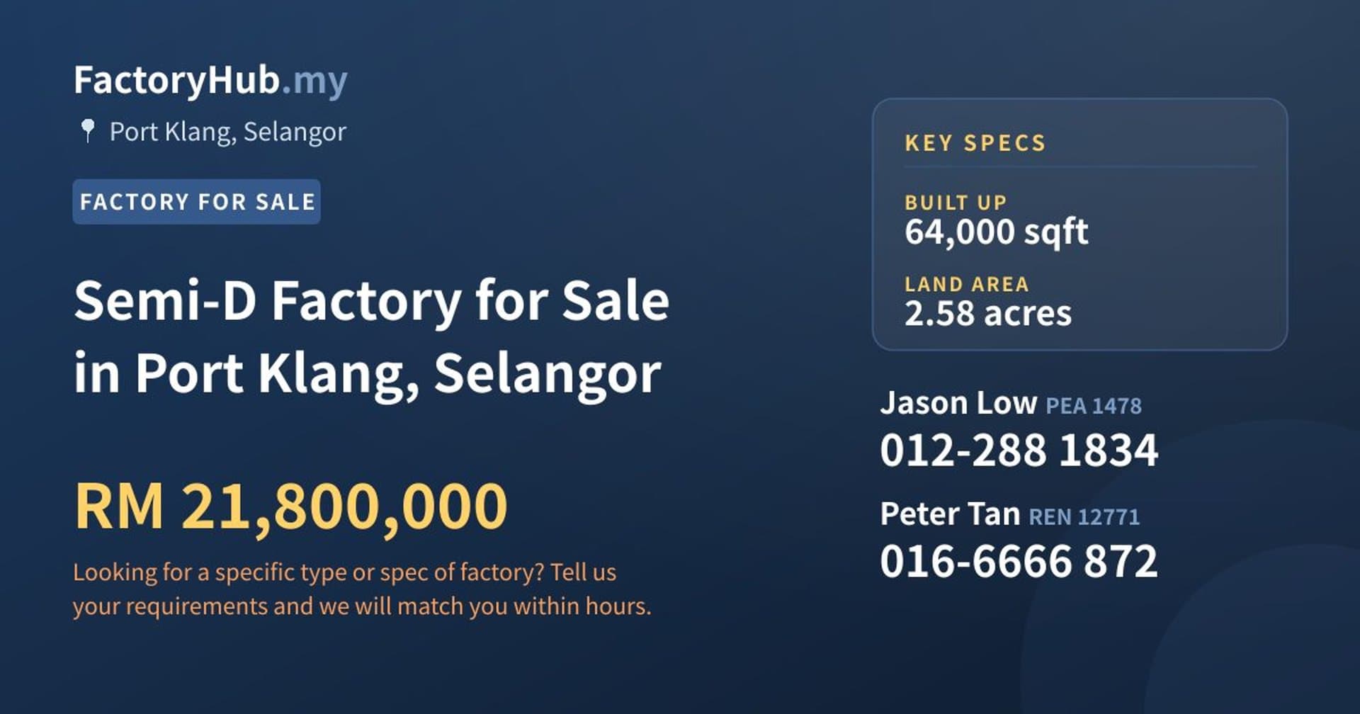 Semi-D Factory for Sale in Port Klang, Selangor - Property image 1 of 2