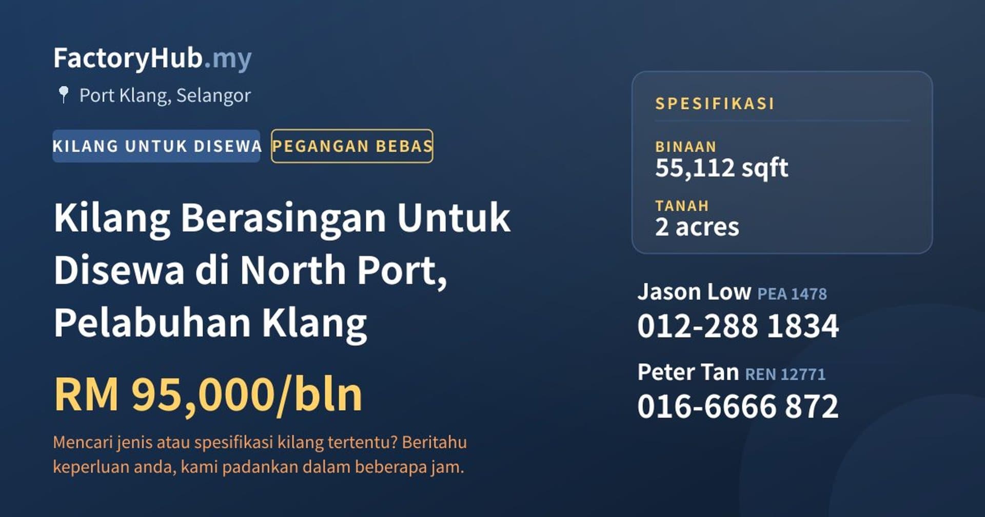 Kilang Berasingan Untuk Disewa di North Port, Pelabuhan Klang · Imej hartanah 1/2
