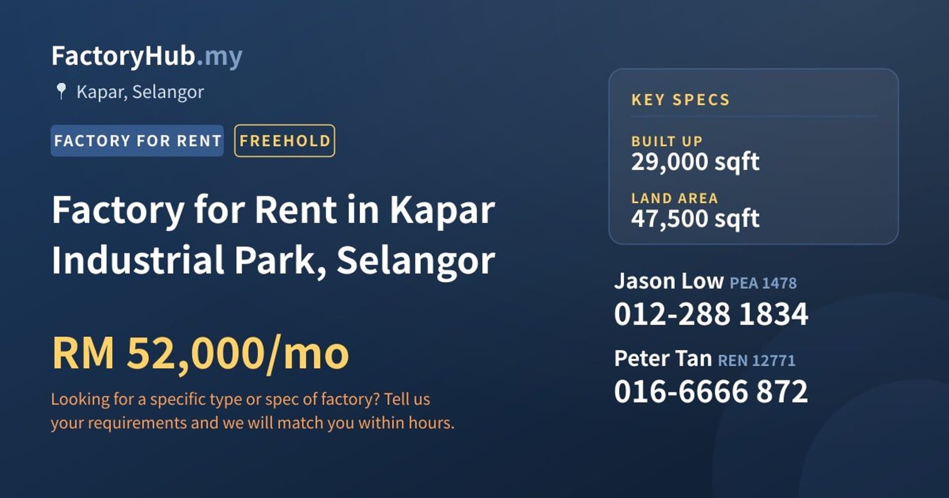 Factory for Rent in Kapar Industrial Park, Selangor - Property image 1 of 2