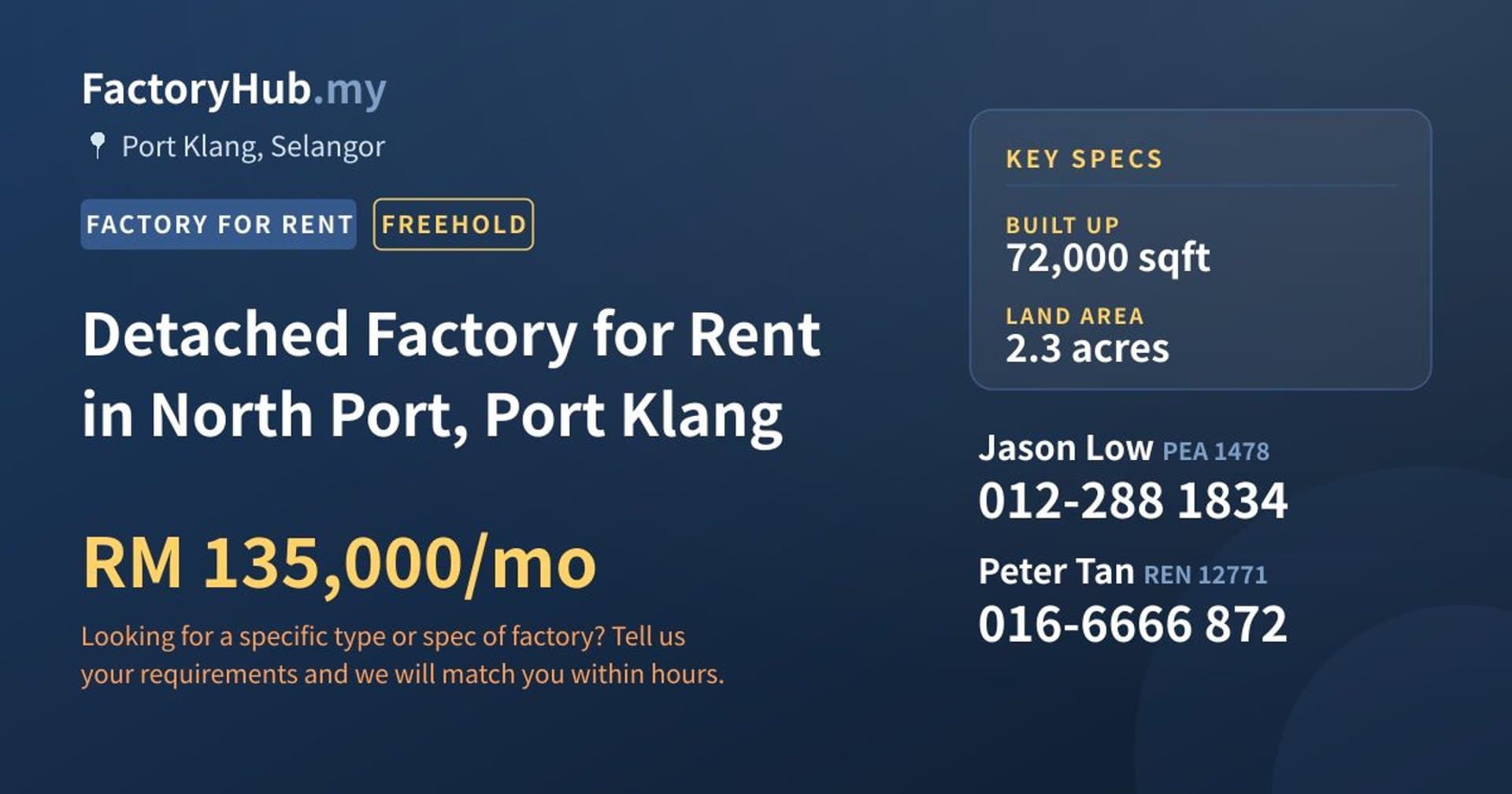 Detached Factory for Rent in North Port, Port Klang - Property image 1 of 2