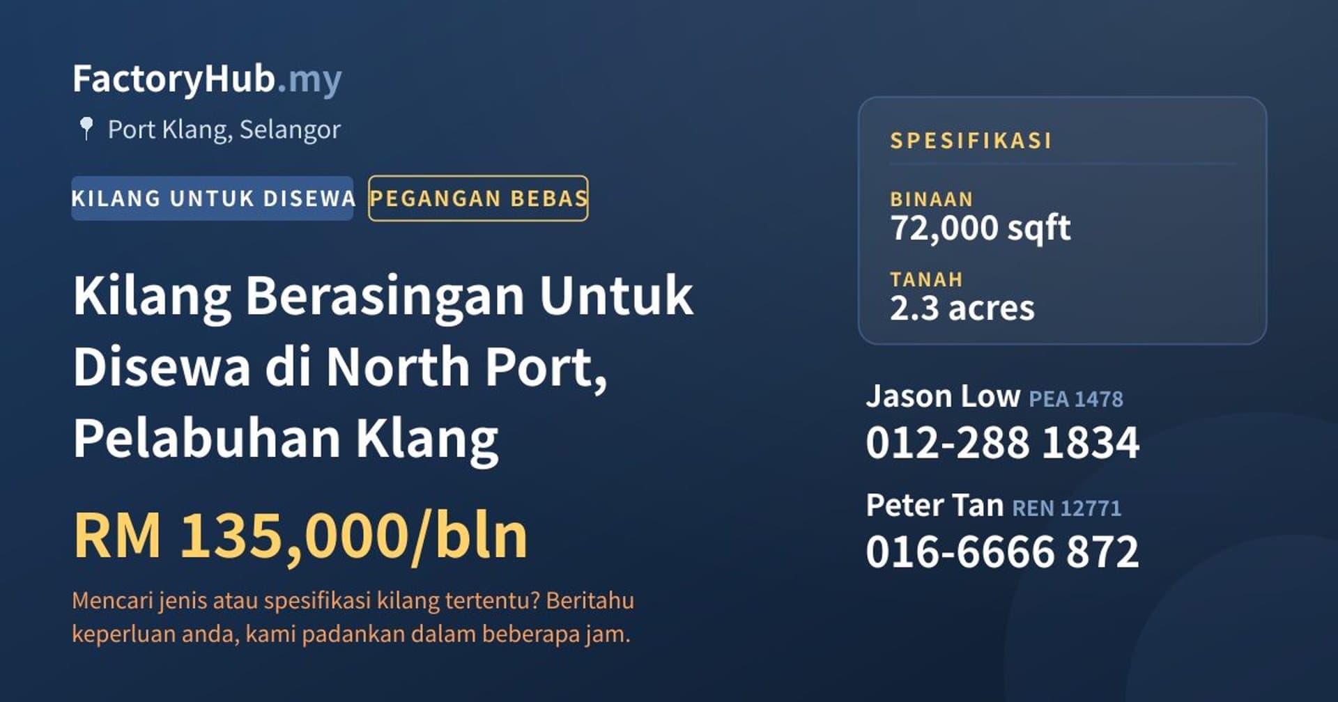 Kilang Berasingan Untuk Disewa di North Port, Pelabuhan Klang · Imej hartanah 1/2