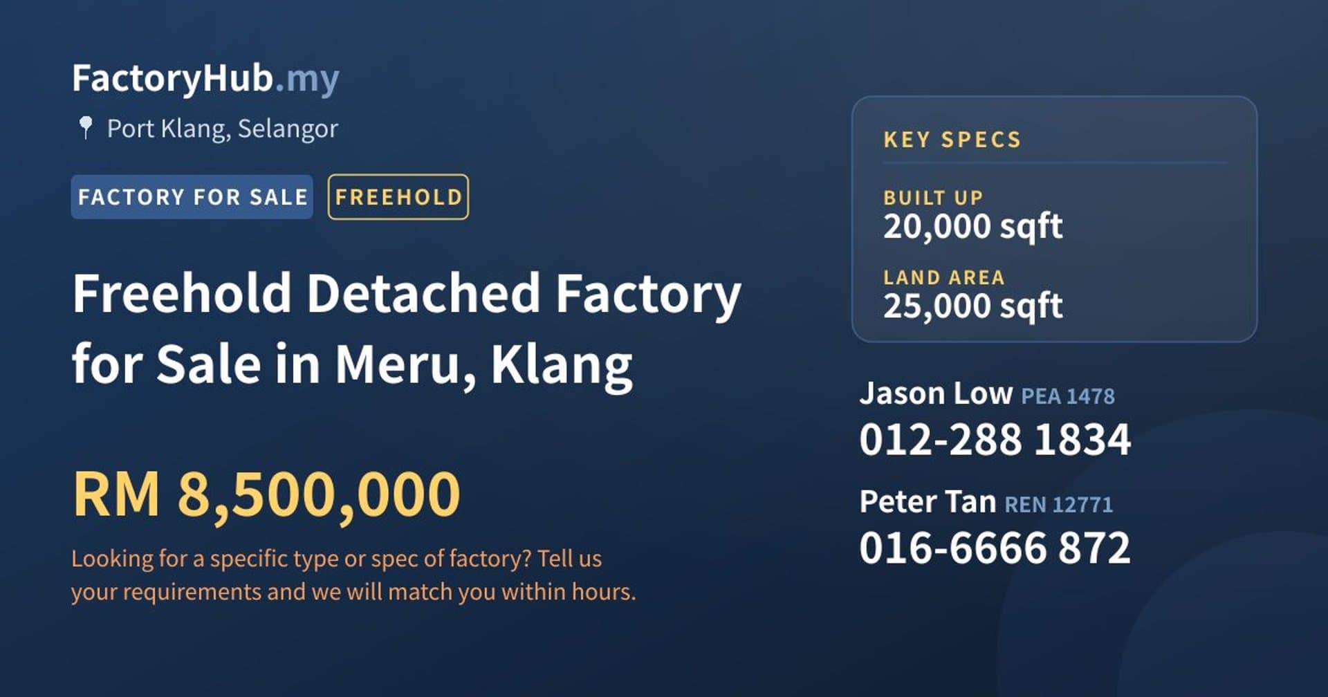 Freehold Detached Factory for Sale in Meru, Klang - Property image 1 of 2