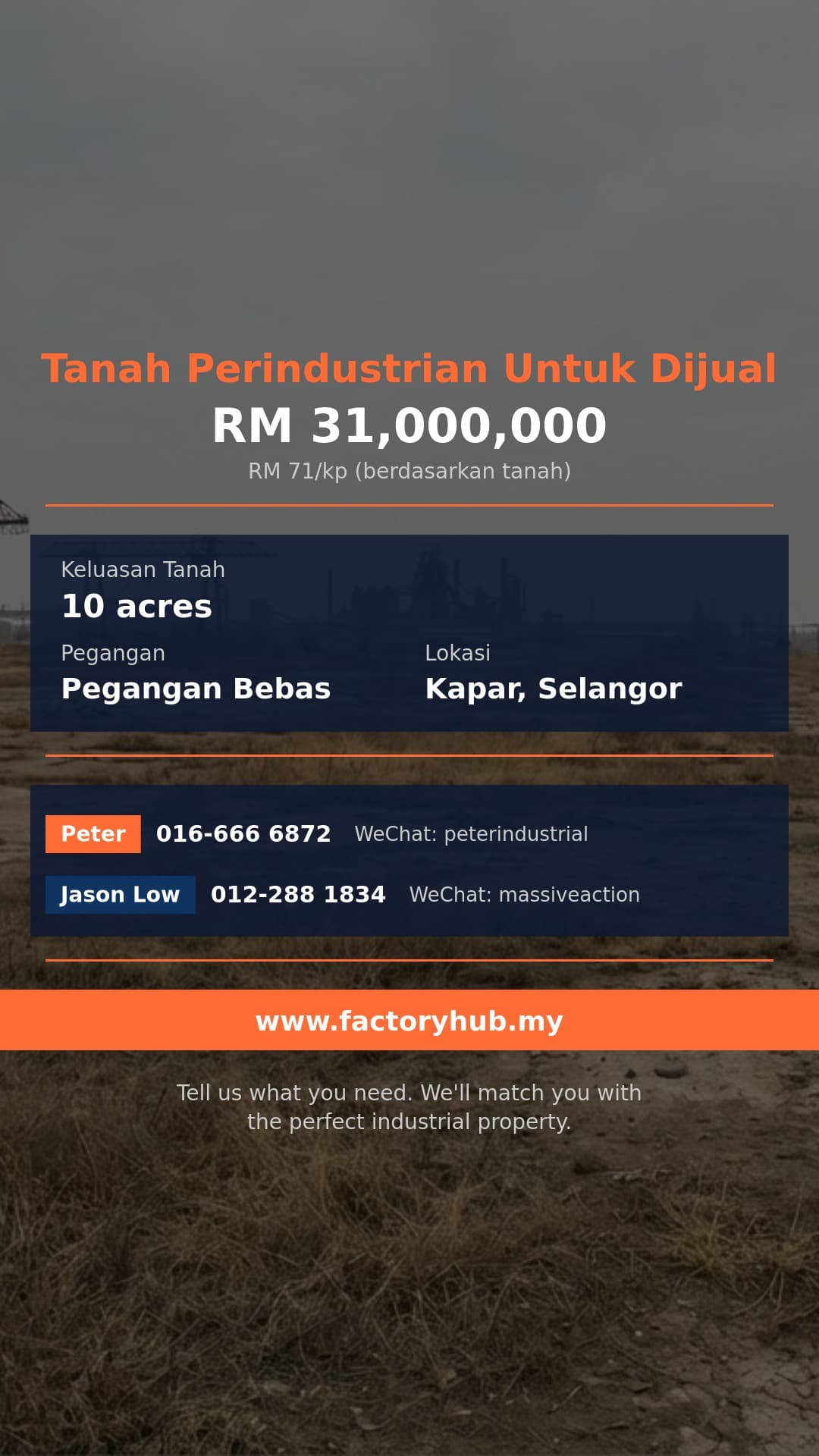 Tanah Untuk Dijual - Kapar Pegangan Bebas Tanah Perindustrian Dijual – RM31M 10ekar - Kapar, Selangor Tanah Untuk Dijual - Kapar Pegangan Bebas Tanah Perindustrian Dijual – RM31M 10ekar - Kapar, Selangor