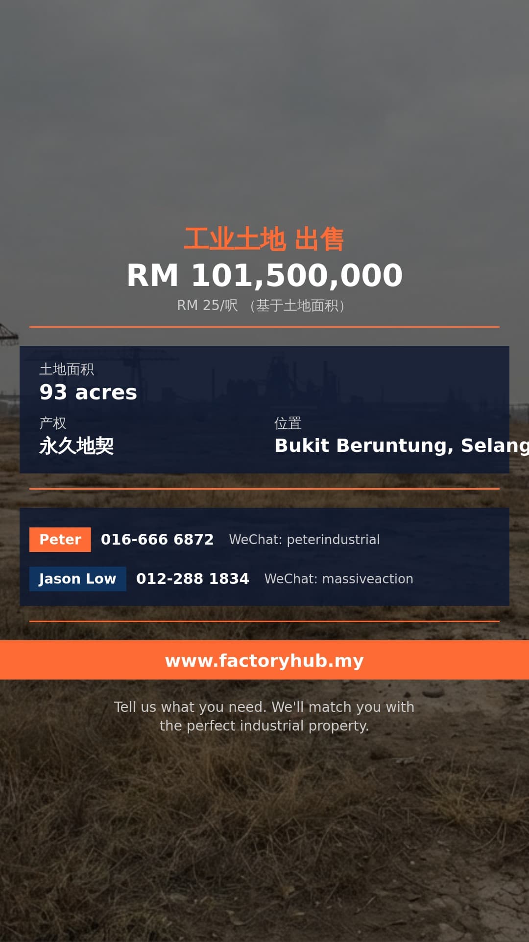 土地 出售 - 武吉佰伦东永久地契重工业地出售 – RM101.5M 93英亩 - Bukit Beruntung, Selangor 土地 出售 - 武吉佰伦东永久地契重工业地出售 – RM101.5M 93英亩 - Bukit Beruntung, Selangor