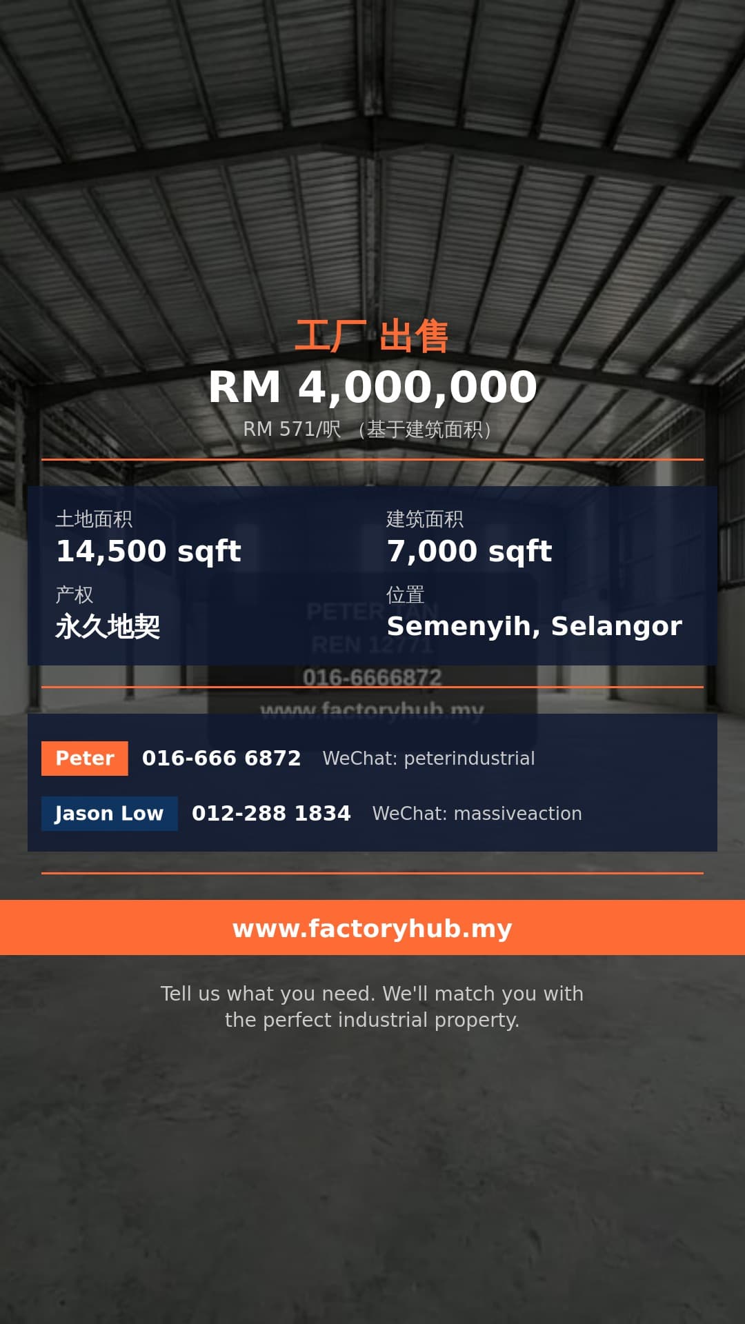 工厂 出售 - RM4M 永久地契半独立式厂房出售,雪兰莪士毛月双溪拉朗 – 14500呎 - Semenyih, Selangor 工厂 出售 - RM4M 永久地契半独立式厂房出售,雪兰莪士毛月双溪拉朗 – 14500呎 - Semenyih, Selangor