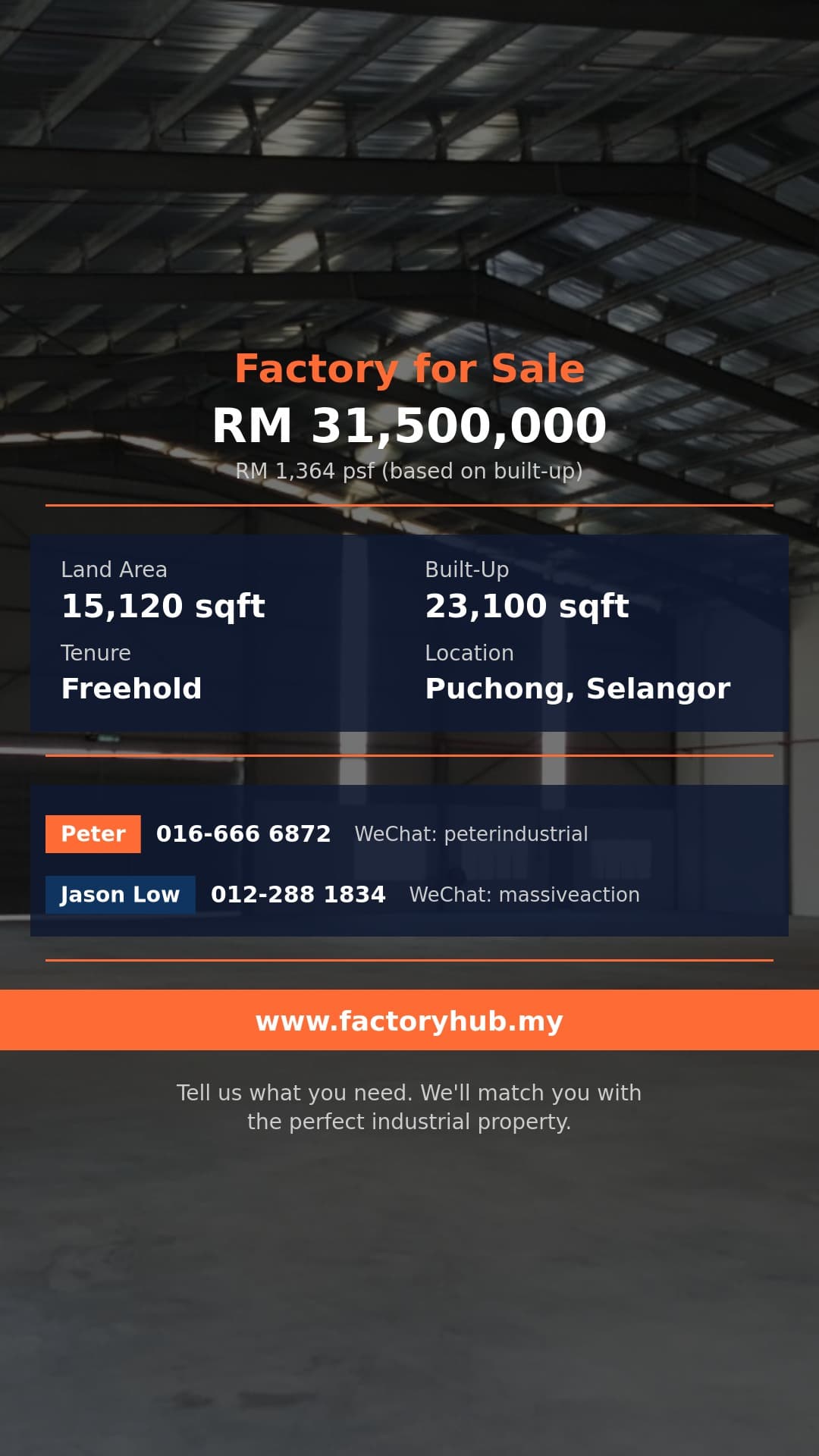 Factory For Sale - Meranti Jaya, Puchong Freehold Semi-D Warehouse for Sale – 23,100sf - Puchong, Selangor Factory For Sale - Meranti Jaya, Puchong Freehold Semi-D Warehouse for Sale – 23,100sf - Puchong, Selangor
