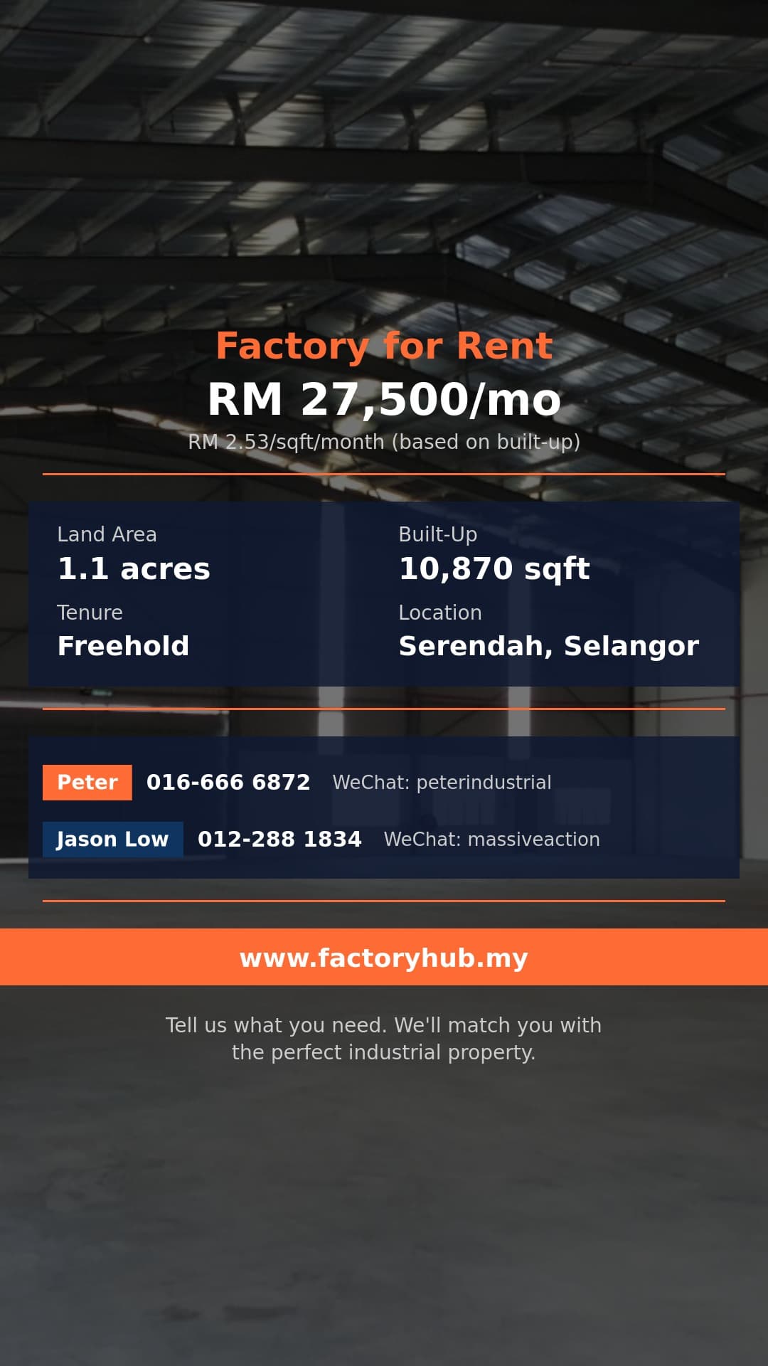Factory For Rent - Open Sided Factory for Rent in Sungai Buaya – RM27.5K 10,870sf - Serendah, Selangor Factory For Rent - Open Sided Factory for Rent in Sungai Buaya – RM27.5K 10,870sf - Serendah, Selangor